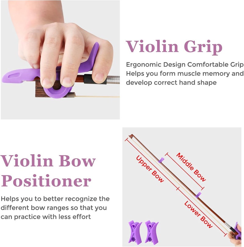 RANMING Violin Bow Holder for Practice– Silicone Hand Position Corrector Non-Slip Teaching Tool for Beginners Students Improve Bow Grip & Posture Violin Teaching Aid With 2 Bow Stopper Purple - Image 3